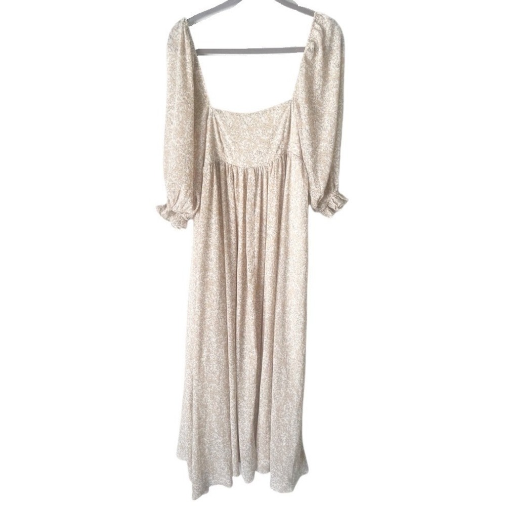Molly Green Cottagecore Ditsy Floral Square Neck Puff Sleeve Maxi Dress Small